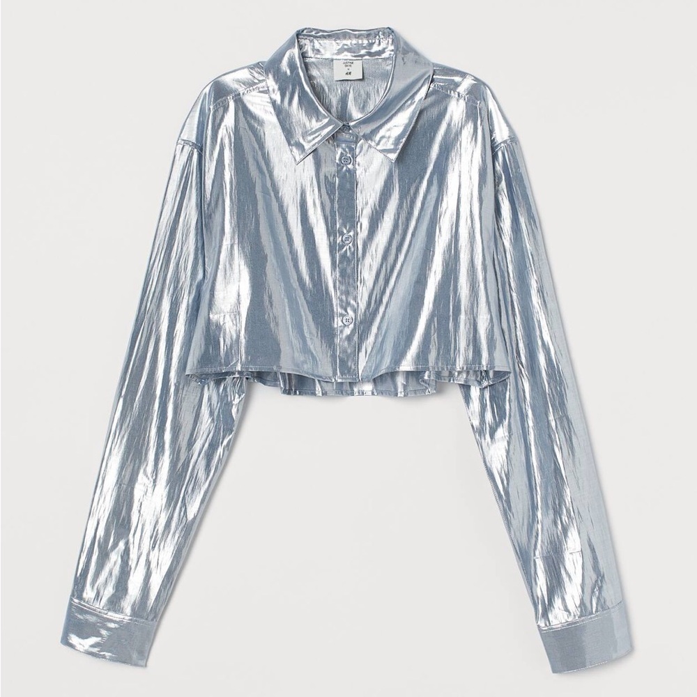 Justine Skye and H&M Women’s Silver Button Down Shirt